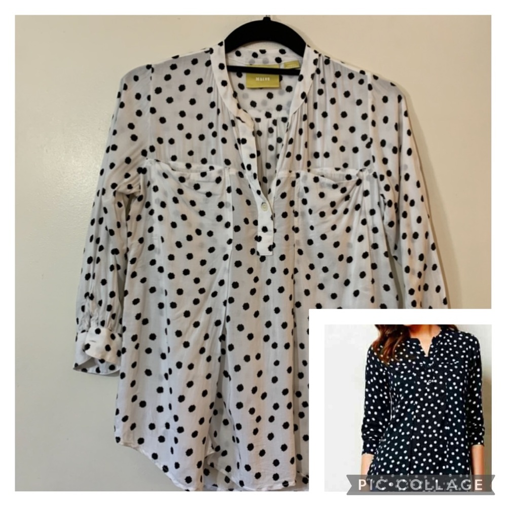 Anthropologie Maeve Spotted Brunia Henley Pullover Top